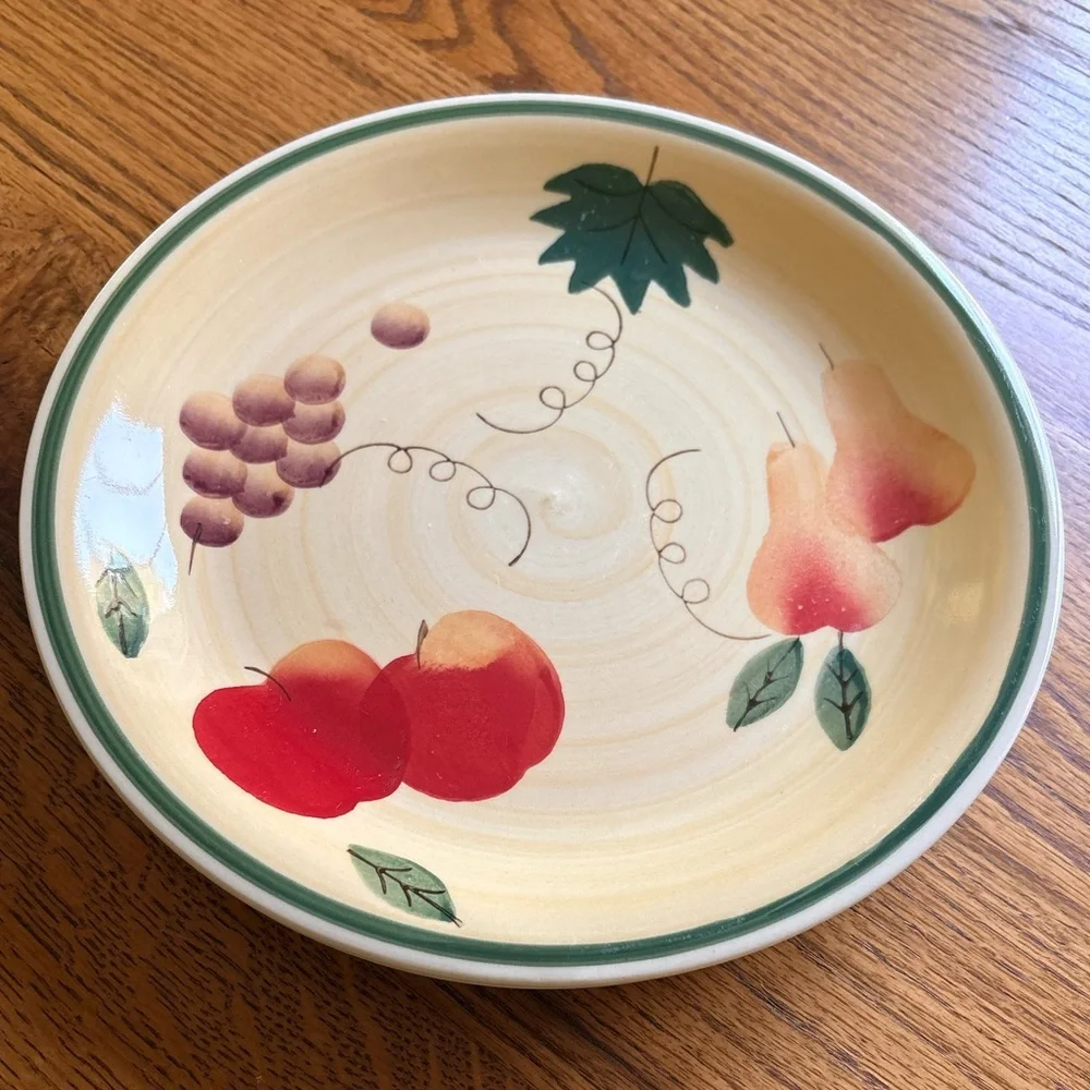 Royal Norfolk Fruit-Pattern Dinner Plates- set of 2-  Stoneware in Cream and Red